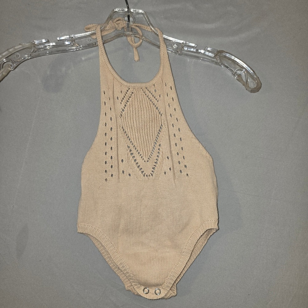 Bailey's Blossoms Romper 12-18M Toddler Tan Knit Pointelle Halter Boho